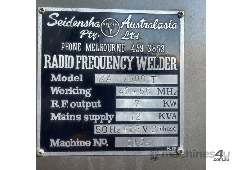 caption Seiden High Radio Frequency Plastic Welding Machine KA-7000T 7kW 7T86R Toshiba