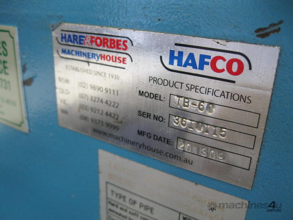 Used Hafco TB60 Tube/Pipe Benders in CLONTARF, QLD