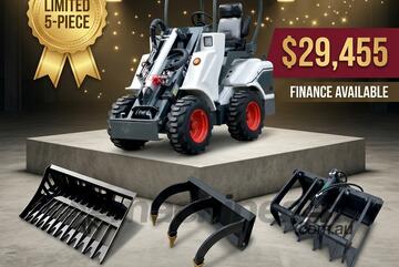   Ozziquip AL20 Mini Loader 4-in-1 with Stone Bucket, Ripper and Log Grapple 5-Piece Package