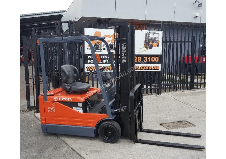 caption Toyota Electric Forklift 5FBE18 4700mm Lift Container Entry Fresh Paint & Serviced