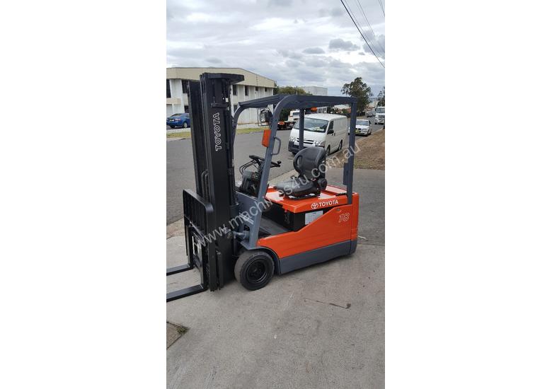 caption Toyota Electric Forklift 5FBE18 4700mm Lift Container Entry Fresh Paint & Serviced