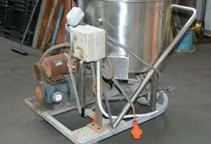 Heated jacketed conical Stainless steel vessel with lobe pump on trolley