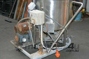 Heated jacketed conical Stainless steel vessel with lobe pump on trolley
