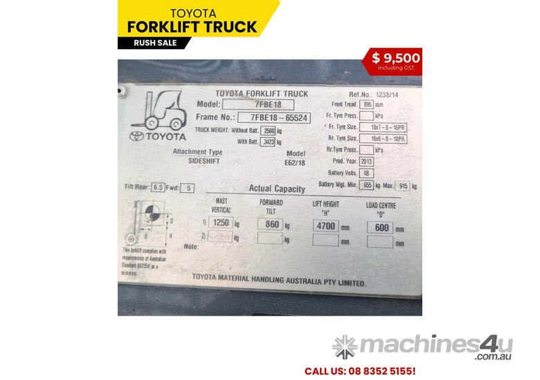 TOYOTA FORKLIFT TRUCK - 7FBE18