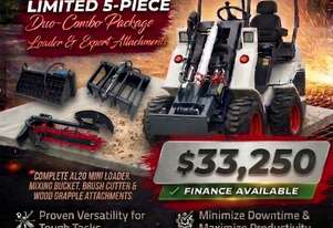 New Ozziquip AL20 Mini Loader 4-in-1 with Mixing Bucket, Log Grapple and Trencher 5-Piece Package