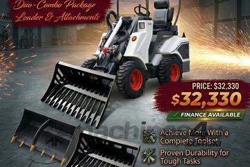   Ozziquip AL20 Mini Loader 4-in-1 with Stone Bucket, Ripper and Stump Grinder 5-Piece Package