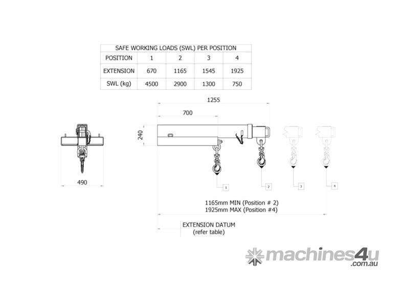 caption Low Profile Forklift Jib Short Reach 4500kg