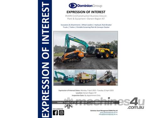 caption Civil/ Construction Business Closure, Plant & Equipment – Darwin Region NT