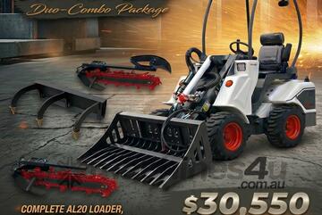   Ozziquip AL20 Mini Loader 4-in-1 with Stone Bucket, Ripper and Trencher 5-Piece Package