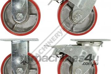 CW-125 Industrial Caster Wheel Set 125mm Wheels 2 x Fixed, 2 x Swivel/Brake