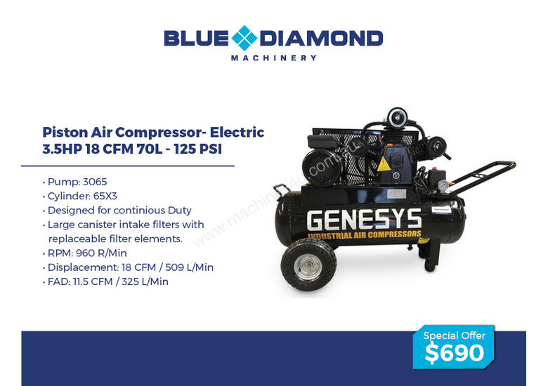 New 2018 AIR COMPRESSOR PISTON 42CFM 160 Lt DIESEL PETR Small