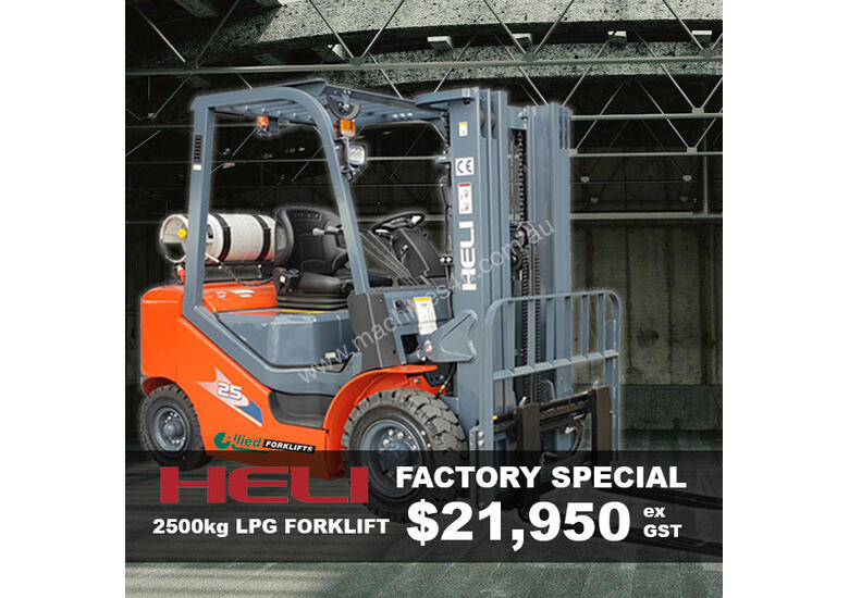 caption Heli 2500 LPG Forklift - 4350mm 3 Stage Container Mast - Trade-Ins Accepted!