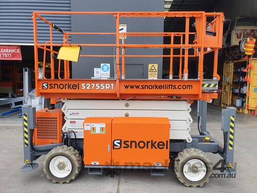 caption Brand New Snorkel 2755 RT 27ft Rough Terrain Scissor Lift - Optional Trailer Package