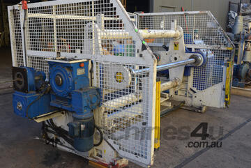 Dual station packaging film roll mandrill loader handler bulk material handling