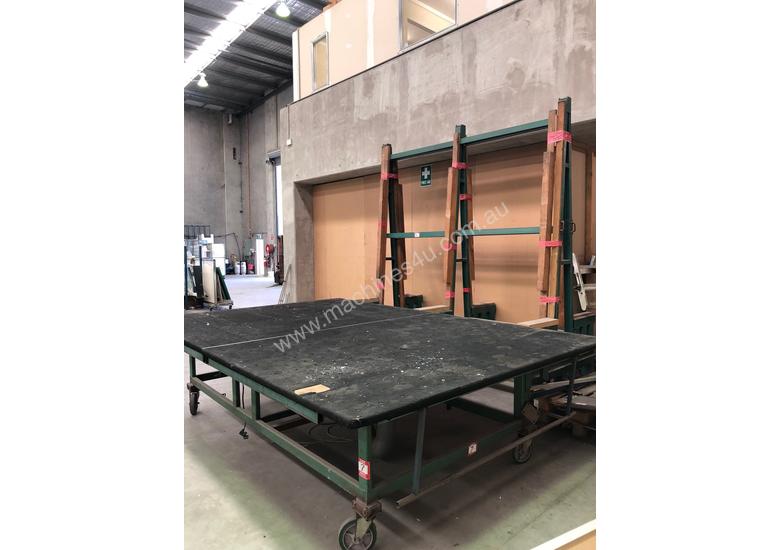 Used bespoke Glass Cutting Table 2 x Free Fall Racks Glass Cutting