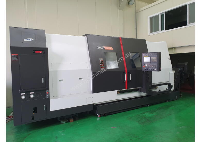 caption 2017 SMEC (Samsung) PL80X CNC Lathe with 321mm Spindle Bore