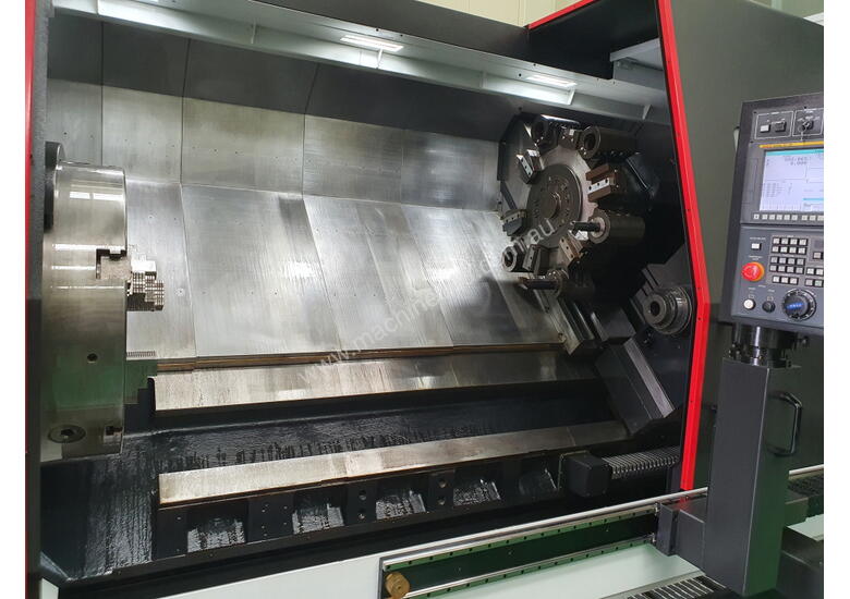 caption 2017 SMEC (Samsung) PL80X CNC Lathe with 321mm Spindle Bore