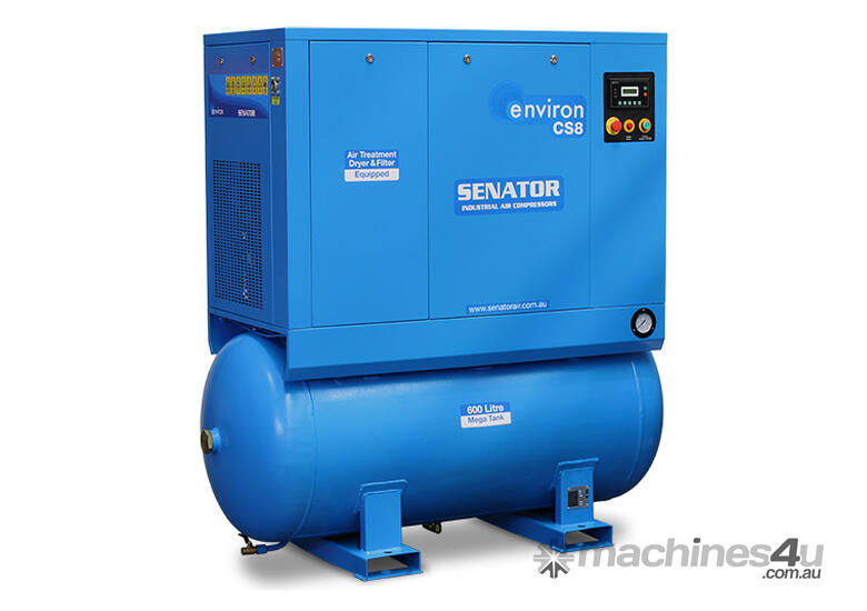 caption Senator CS11-8 Tank Mount 11kw (15hp) Rotary Screw Air Compressor Built in Dryer & Filters