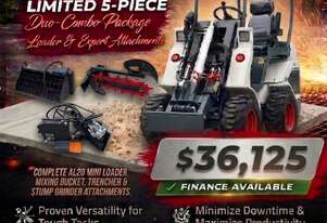 New Ozziquip AL20 Mini Loader 4-in-1 with Mixing Bucket, Trencher and Stump Grinder 5-Piece Package