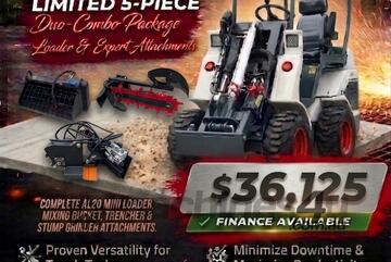   Ozziquip AL20 Mini Loader 4-in-1 with Mixing Bucket, Trencher and Stump Grinder 5-Piece Package