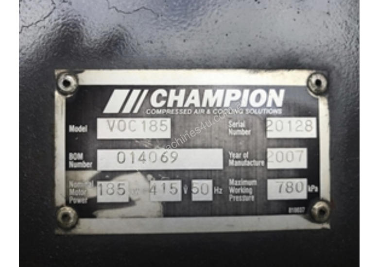 caption CHAMPION COMPRESSORS/ SULLAIR VOC185KW ELECTRIC COMPRESSOR- 1100CFM 7.8 BAR