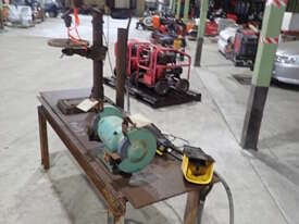 METAL TABLE WITH BENCH GRINDER & PEDESTAL DRILL - picture0' - Click to enlarge