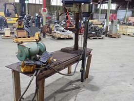 METAL TABLE WITH BENCH GRINDER & PEDESTAL DRILL - picture0' - Click to enlarge