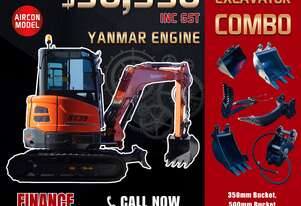 Trident 3.8T A/C cabin excavator 350mm, 500mm, 700mm and 1000mm Bucket, Thumb Grab, 50mm Ripper