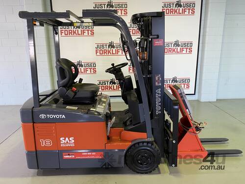 2015 Toyota 7FBE18 3 STAGE MAST 3-wheel electric new 2024 48V battery Low hours 