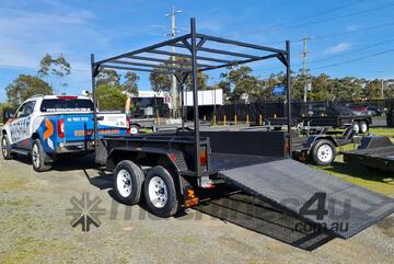 8x5 TANDEM WITH LADDER RACKS AND MESH RAMP
