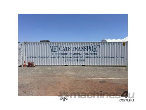 caption Used Shipping Container purchased in 2019 re-sprayed in 2 Pac white, 40ft High Cube container