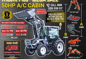 Trident Plus Synchromesh 50HP 4WD A/C Cabin Tractor with 4-in-1 Bucket Combo Deal (5 Years Warranty)