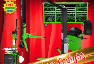 Hammerhead 4T Two Post Hoist + Tyre Changer + Wheel Balancer + 72