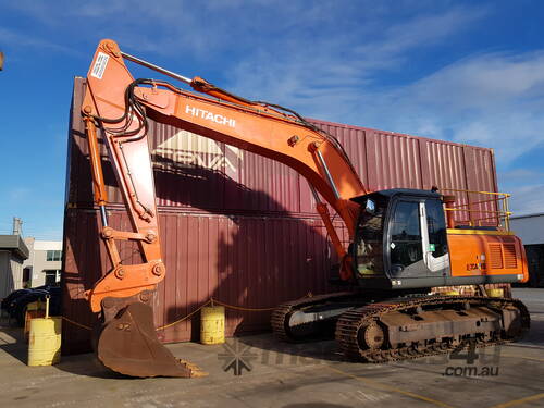 Low hour Hitachi Excavator Zaxis330LC with NEW 6t Genesis GXT555R rotating shear mounted to boom