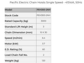 Pacific Electric Chain Hoist Single Speed - PEH300-2NH - picture1' - Click to enlarge