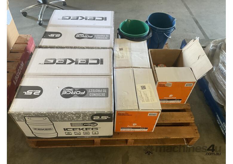caption Pallet of IceKeg 2.5L, Buckets and Forza PVC Duct Tape