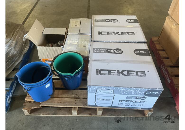 caption Pallet of IceKeg 2.5L, Buckets and Forza PVC Duct Tape