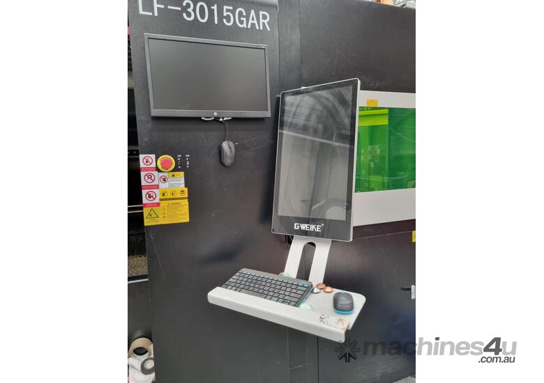 caption Fiber Laser Cutter Machine LESS THAN 100 HOURS USE! Gweike 2kW LF-3015GAR IPG Sheet and Tube Cutter