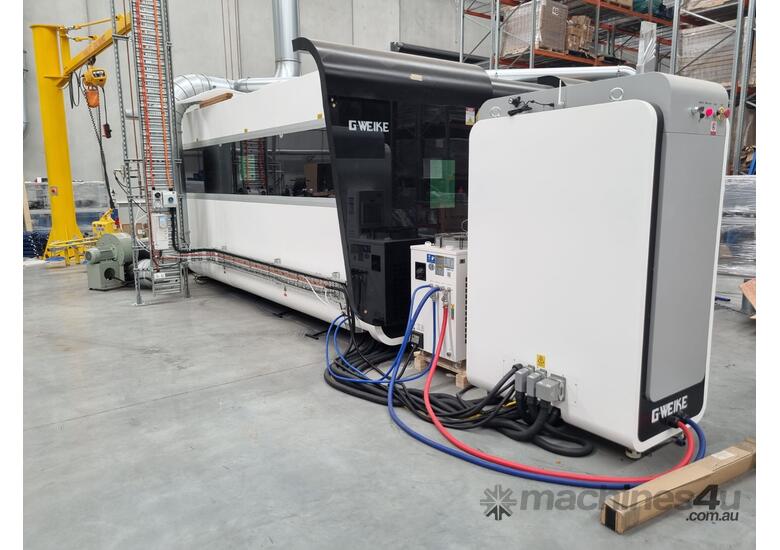 caption Fiber Laser Cutter Machine LESS THAN 100 HOURS USE! Gweike 2kW LF-3015GAR IPG Sheet and Tube Cutter