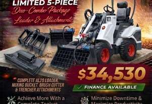 New Ozziquip AL20 Mini Loader 4-in-1 with Mixing Bucket, Brush Cutter and Trencher 5-Piece Package
