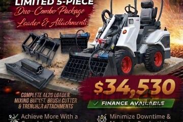   Ozziquip AL20 Mini Loader 4-in-1 with Mixing Bucket, Brush Cutter and Trencher 5-Piece Package