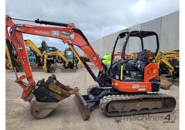 caption 2021 KUBOTA U55-4 5.5T EXCAVATOR WITH ROPS CANOPY, FULL CIVIL SPEC AND LOW 870 HOURS