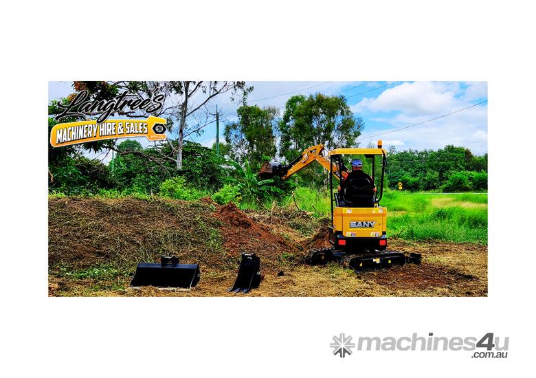 caption SANY SY16C Mini Excavator & Trailer Package with Auger Drive – Ideal for Tight Spaces & Transport - Hire
