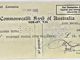 COMMONWEALTH BANK OF AUSTRALIA - TASMANIA CHEQUE - picture0' - Click to enlarge