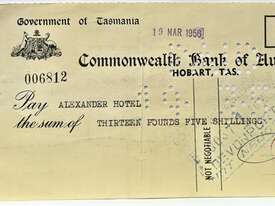 COMMONWEALTH BANK OF AUSTRALIA - TASMANIA CHEQUE - picture1' - Click to enlarge