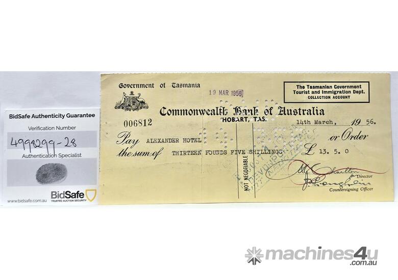 caption COMMONWEALTH BANK OF AUSTRALIA - TASMANIA CHEQUE