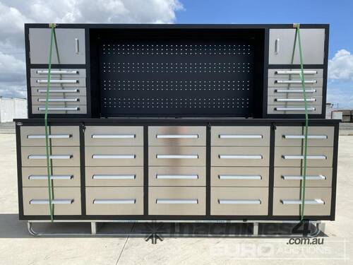 Unused Steelman 3.0m Work Bench/Tool Cabinet, 30 Drawers, 2 Doors