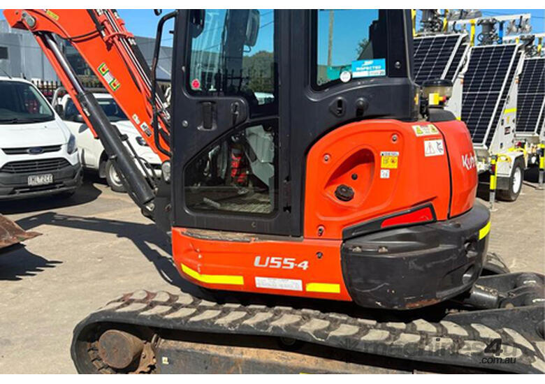 caption Kubota U55 5T Excavator with New Rubber Tracks, Service in A1 Condition!