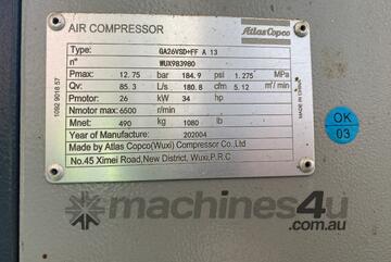Atlas Copco GA26VSD+FF A 13 Air Compressor
