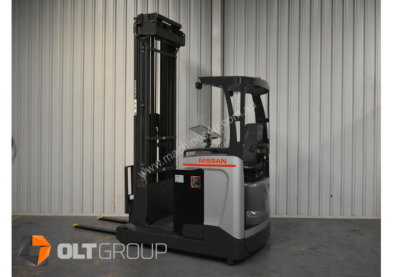 caption 7.95m Ride Reach Truck Nissan UMS 2 Tonne Electric Warehouse Forklift Sydney High Lilft